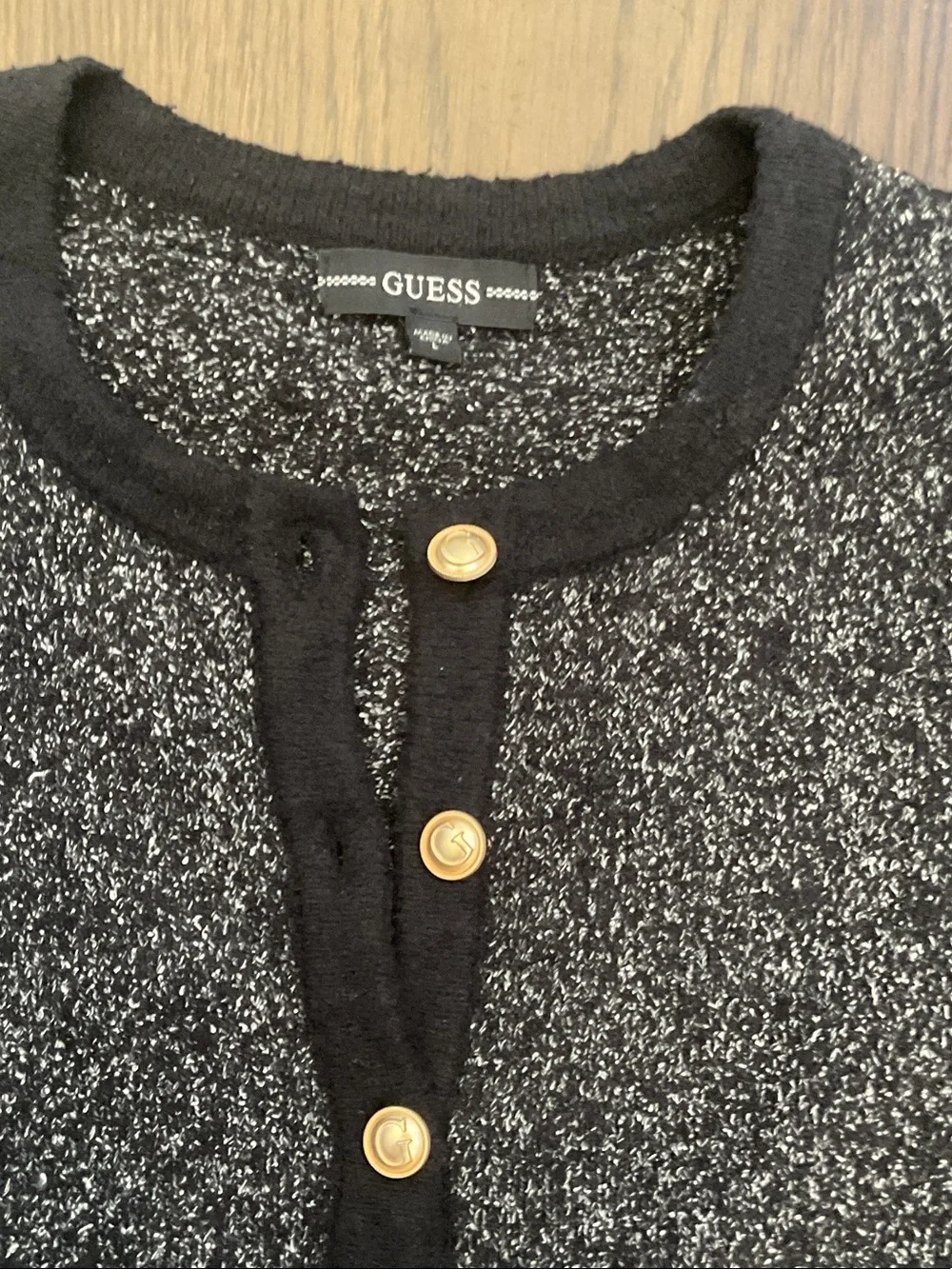 GUESS Black & Silver Tweed Two-Piece Short Set with Gold Buttons